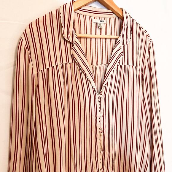 AMUSE SOCIETY Sofia Woven Top Red White Striped Button Down Dress Shirt … - Picture 3 of 5